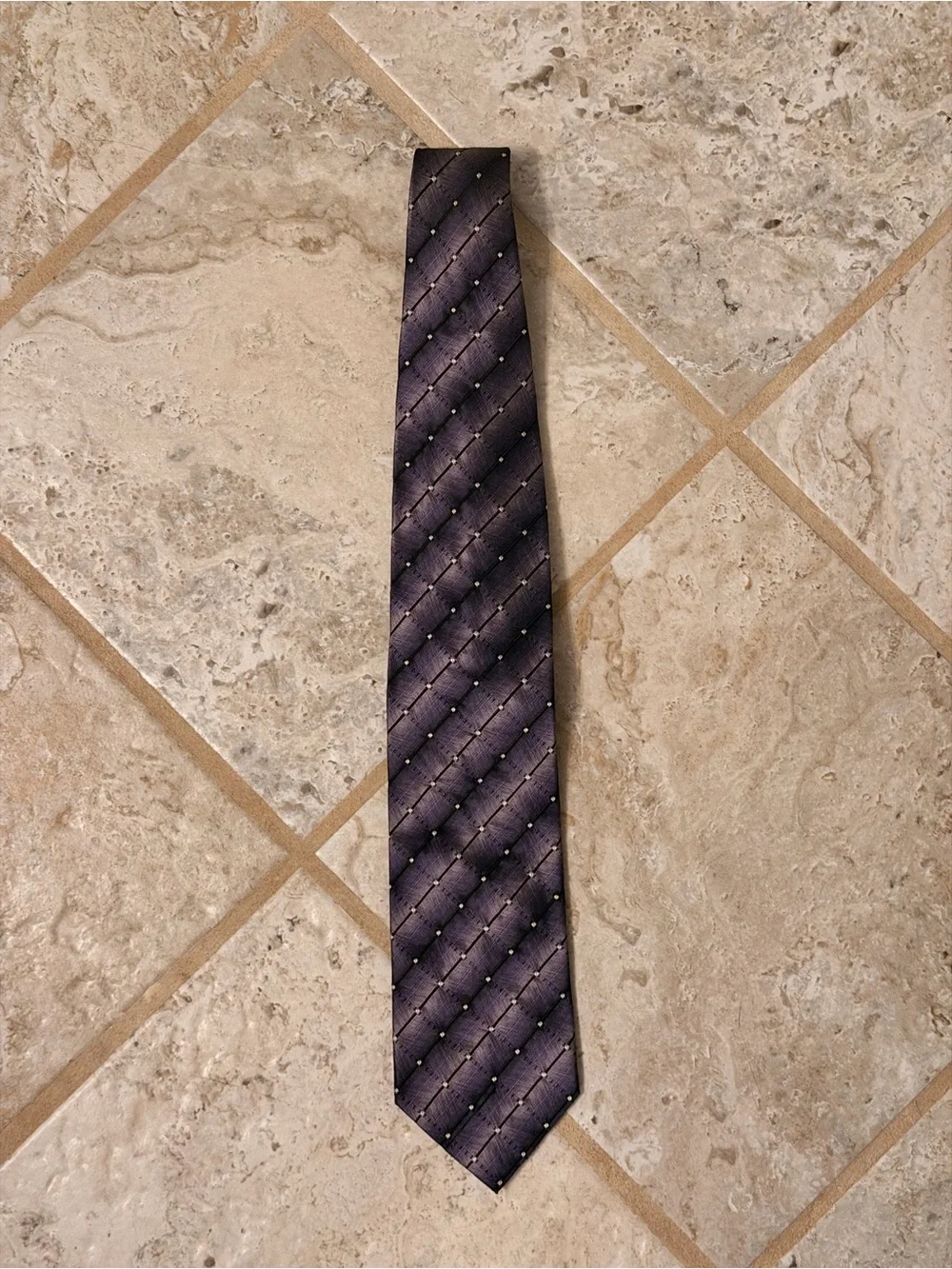 Yves Saint Laurent Lavender Silk Tie with Silver Dot Grid